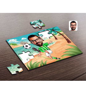 BK Gift Kişiye Özel Yeşil Beyaz Futbolcu Karikatürlü Ahşap Puzzle-1