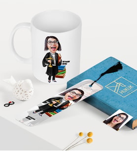 BK Gift Kişiye Özel Bayan Avukat Karikatürlü Kupa ve Kitap Ayracı Seti - 2 (Model 1)
