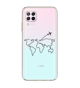 Çizgi Harita Tasarımlı Süper Şeffaf Silikon Telefon Kılıfı Huawei P40 Lite