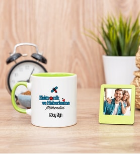 Elektronik ve Haberleşme Mühendisi Yeşil Kupa ve Yeşil Mini Fotoğraf Çerçevesi
