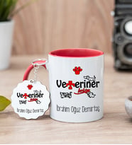 Veteriner Hekimi Kırmızı Kupa Bardak Ve Anahtarlık Set