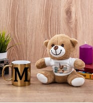 Baş Harfli Gold Kupa Bardak ve Peluş Ayıcık
