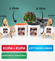 İkili Turuncu Siyah Sevgiliye Sevgililer Günü Hediyesi 9 Kupa Bardak Anahtarlık