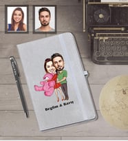 Kişiye Özel Sevgili Karikatürlü Gri Defter Kalem Hediye Seti  Model 8