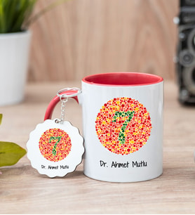 Göz Doktoru Kırmızı Kupa Bardak Ve Anahtarlık Set