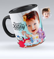BK Gift Kişiye Özel Bebek Doğum Günü Karikatürlü Siyah Kupa Bardak  2