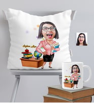 BK Gift Kişiye Özel Bayan Öğretmen Temalı Karikatürlü Yastık Kupa Seti - 5