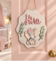 Gifties 3 Boyutlu Yaprak Süslemeli Fil Yavrusu Temalı Kişiye Özel Kapı Süsü