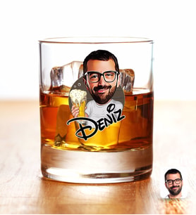 BK Gift Kişiye Özel Renkli Baskılı Erkek Karikatürlü Viski Bardağı-51 (Beyaz)