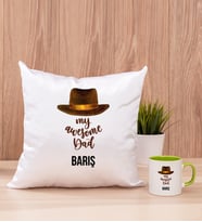 Awesome Dad Babaya Hediye Kare Yastık ve Yeşil Kupa Bardak