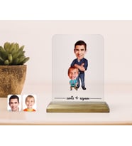 BK Gift Kişiye Özel Baba Oğul Karikatürlü Ahşap Standlı Çerçeve-2 (Beyaz)