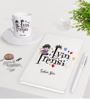 BK Gift Kişiye Özel Evin Prensi Beyaz Defter Kalem Türk Kahvesi Fincanı Seti-1 (Model 1)