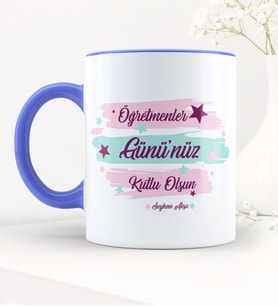 BK Gift Kişiye Özel Öğretmenler Gününüz Kutlu Olsun Mavi Kupa Bardak - 4