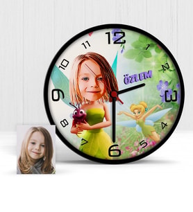 BK Gift Kişiye Özel Tinker Bell Çocuk Odası Karikatür Cam Duvar Saati  1