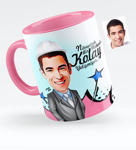 BK Gift Kişiye Özel Bay Mühendis Karikatürlü Pembe Kupa Bardak  1