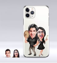 BK Gift Kişiye Özel Sevgililer Karikatürlü iPhone 11 Pro İnce Şeffaf Silikon Telefon Kapağı-18 (Beyaz)