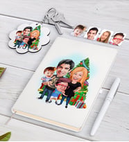 BK Gift Kişiye Özel Yeni Yıl Aile Karikatürlü Beyaz Defter Kalem ve Anahtarlık Hediye Seti-5 (Model 1)