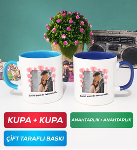 İkili Sevgiliye Sevgililer Günü Hediyesi 12 Kupa Bardak Mavi Lacivert