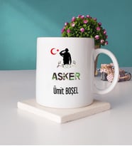Asker Tasarımlı Kişiye Özel Hediye Asker Kupa Bardak ve Taş Bardak Altlığı Hediye Seti