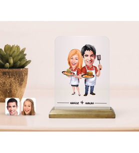 BK Gift Kişiye Özel Sevgililer Karikatürlü Çerçeve-57 (Beyaz)