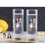 BK Gift Kişiye Özel Renkli Baskılı Sevgililer Karikatürlü İkili Vodka Bardağı-81 (Beyaz)