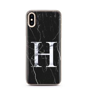 Iphone Xs Max Siyah Mermer Harf Tasarımlı Telefon Kılıfı H-Harfi 