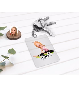 BK Gift Kişiye Özel Kadın Yoga Karikatürlü Şeffaf Pleksi Anahtarlık-1 (Beyaz)