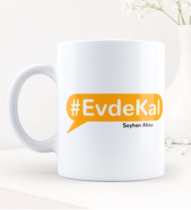BK Gift Kişiye Özel EvdeKal Hashtag Beyaz Kupa Bardak - 6