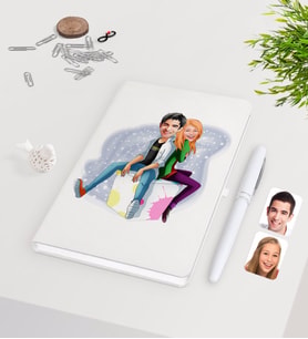 BK Gift Kişiye Özel Sevgililer Karikatürlü Beyaz Defter Kalem Seti-35