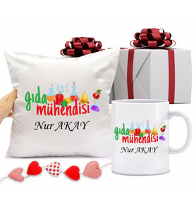 Gıda Mühendisi Bardağı ve Yastığı Hediye Seti (Model 1)