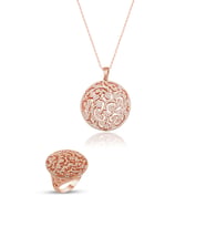 Gümüş Zirkon Taşlı Fantastik Madalyon Tasarım Günlük Abiye Tasarım Set (Rose)