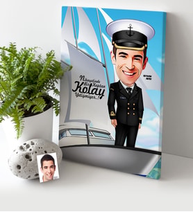 BK Gift Kişiye Özel Bay Gemi Kaptanı Karikatür Kanvas Tablo 30x50cm 1