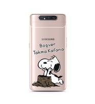 Snoopy Tasarımlı Süper Şeffaf Silikon Telefon Kılıfı Samsung A80