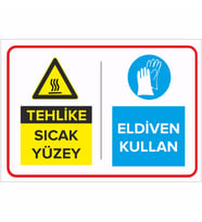 MIGNATIS - Tehlike Sıcak Yüzey Eldiven Kullan Levhası - Sac Malzeme 50x70cm