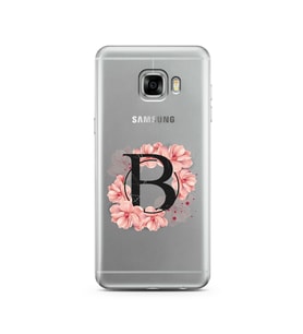 Pembe Çiçekli Harf Tasarım Süper Şeffaf Silikon Telefon Kılıfı Samsung C5   B-Ha