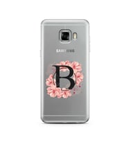 Pembe Çiçekli Harf Tasarım Süper Şeffaf Silikon Telefon Kılıfı Samsung C5   B-Ha
