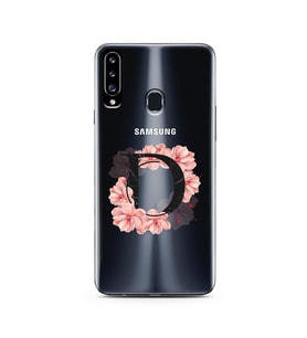 Pembe Çiçekli Harf Tasarım Süper Şeffaf Silikon Telefon Kılıfı Samsung A20s D-Ha