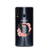 Pembe Çiçekli Harf Tasarım Süper Şeffaf Silikon Telefon Kılıfı Samsung A20s D-Ha
