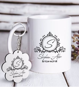 BK Gift Kişiye Özel İsimli Beyaz Kupa ve Anahtarlık Hediye Seti-11 (Model 1)