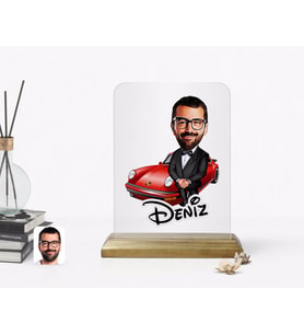 BK Gift Kişiye Özel Erkek Patron Karikatürlü Ahşap Standlı Çerçeve-1 (Beyaz)