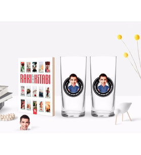 BK Gift Kişiye Özel Renkli Baskılı Erkek Kolay Yetişmiyor Karikatürlü İkili Rakı Bardağı ve Rakı Cep Kitabı Hediye Seti-3 (Model 1)