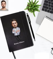 Kişiye Özel Aşçı Karikatürlü Siyah Defter Kalem Hediye Seti Bay-5