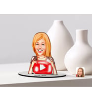 BK Gift Kişiye Özel Kadın Youtuber Karikatürlü Ahşap Biblo Model-1 (Beyaz)