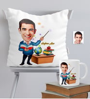 BK Gift Kişiye Özel Bay Öğretmen Temalı Karikatürlü Yastık Kupa Seti - 3
