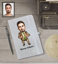 Kişiye Özel İş Adamı Karikatürlü Gri Defter Kalem Hediye Seti  Bay-10
