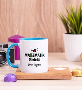 Matematik Mühendisi Ahşap Altlıklı Mumlu Mavi Kupa Bardak