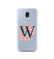 Pembe Çiçekli Harf Tasarım Süper Şeffaf Silikon Telefon Kılıfı Samsung J3 Pro W-