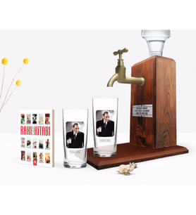 BK Gift Kişiye Özel Renkli Baskılı Atatürk Temalı İkili Rakı Bardağı Ahşap Rakı Standı ve Cep Kitabı Hediye Seti-33 (Model 1)