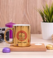 Aşık Çiftlere Özel Ahşap Altlıklı Mumlu Gold Kupa Bardak