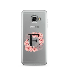 Pembe Çiçekli Harf Tasarım Süper Şeffaf Silikon Telefon Kılıfı Samsung C5   F-Ha